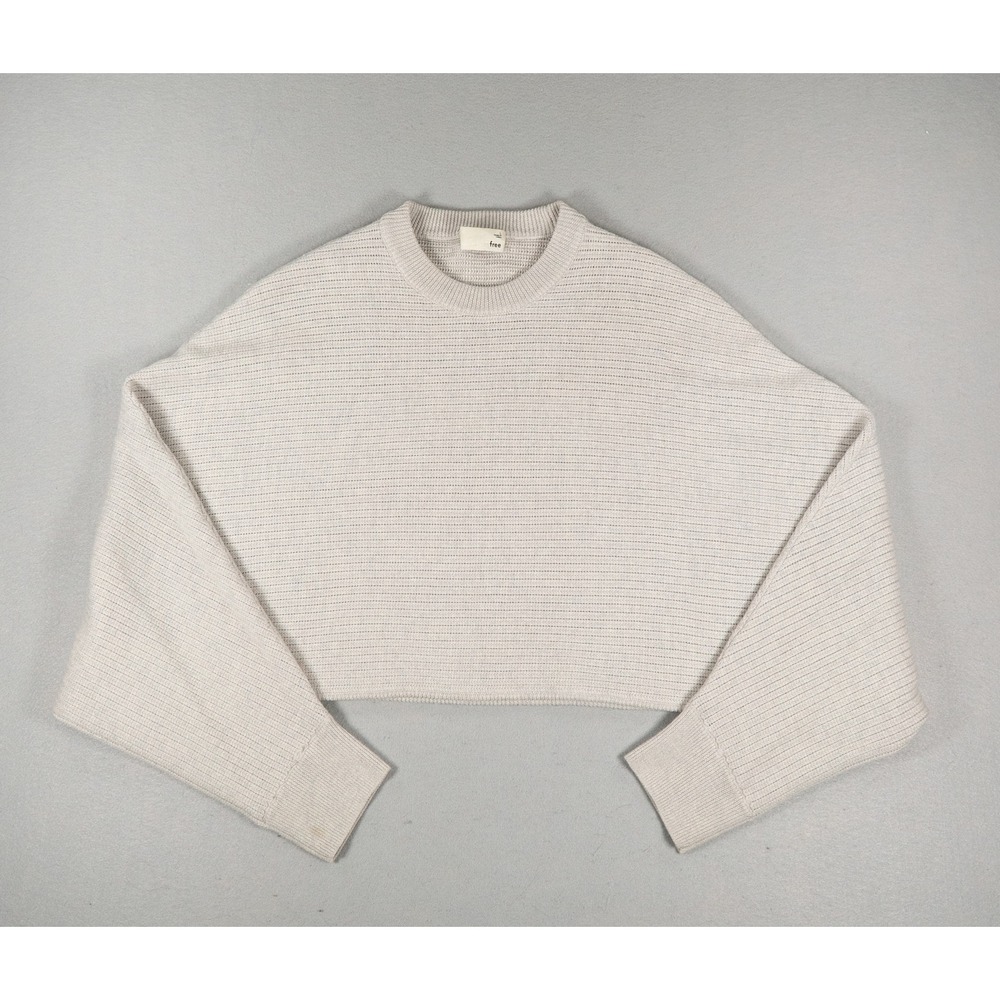 Wilfred Free Womens Sweater L Merino Wool Cropped Boxy Ribbed Beige Oversized